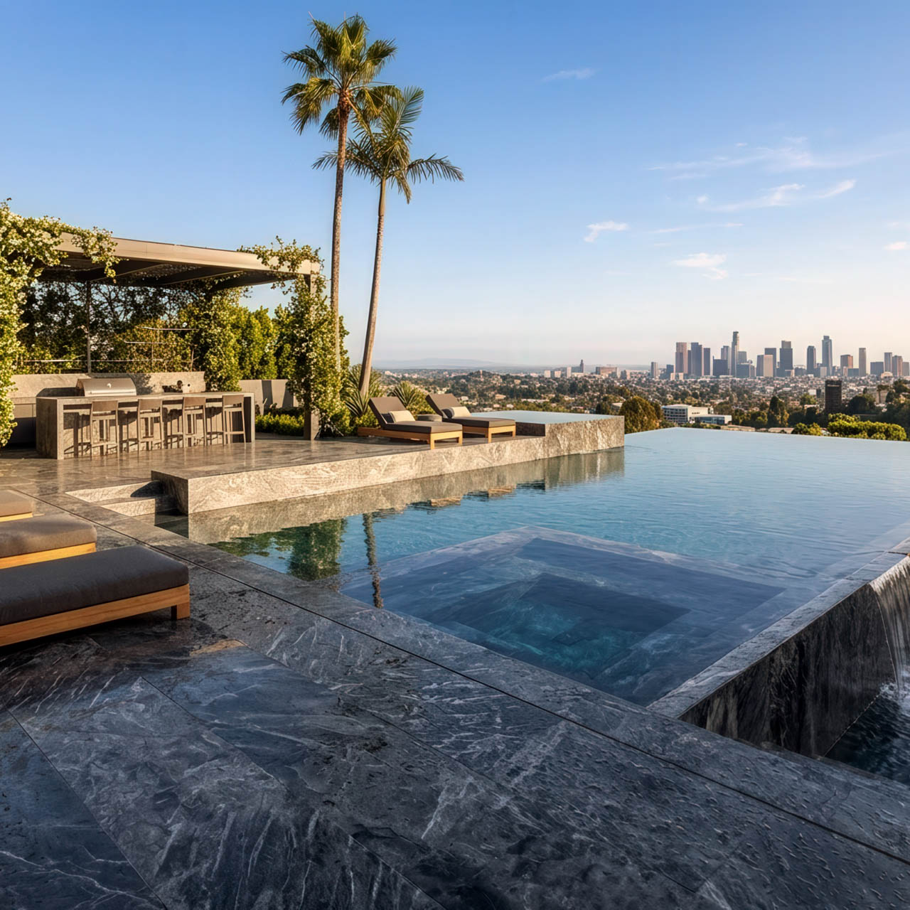 Tavas Gray Marble Luxury Swimming Pool