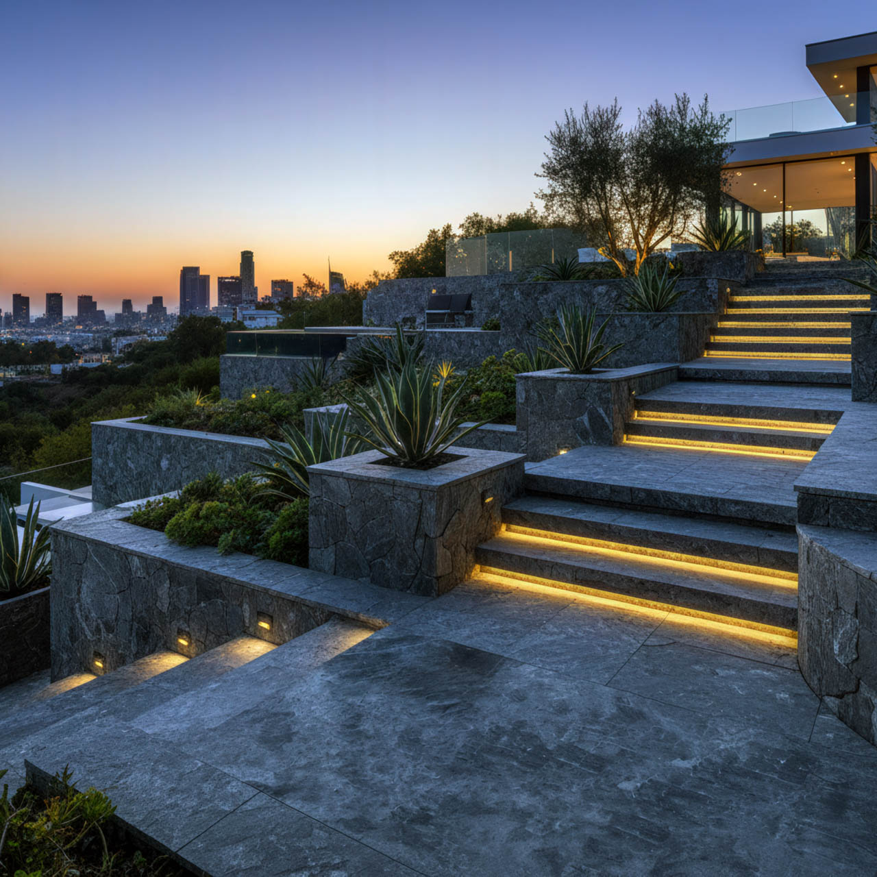 Tavas Gray Marble Luxury Stairs